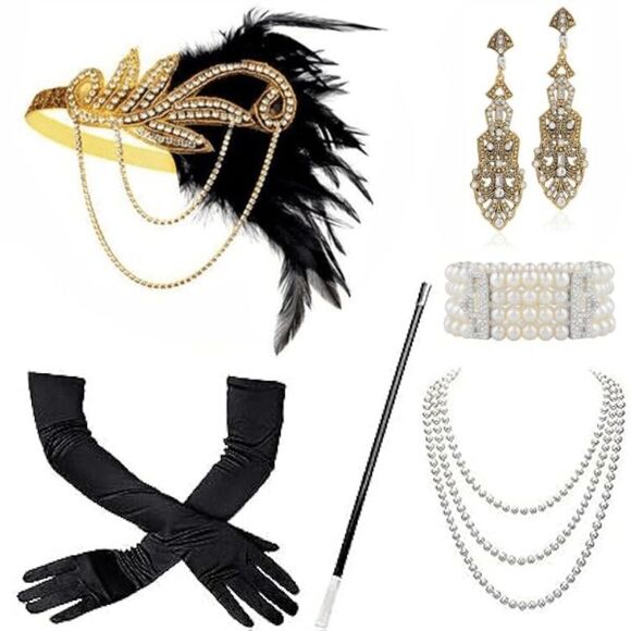 ✨ 6PCS 1920s Accessories Flapper Great Gatsby Vintage Retro Costume Set NEW - Picture 9 of 16